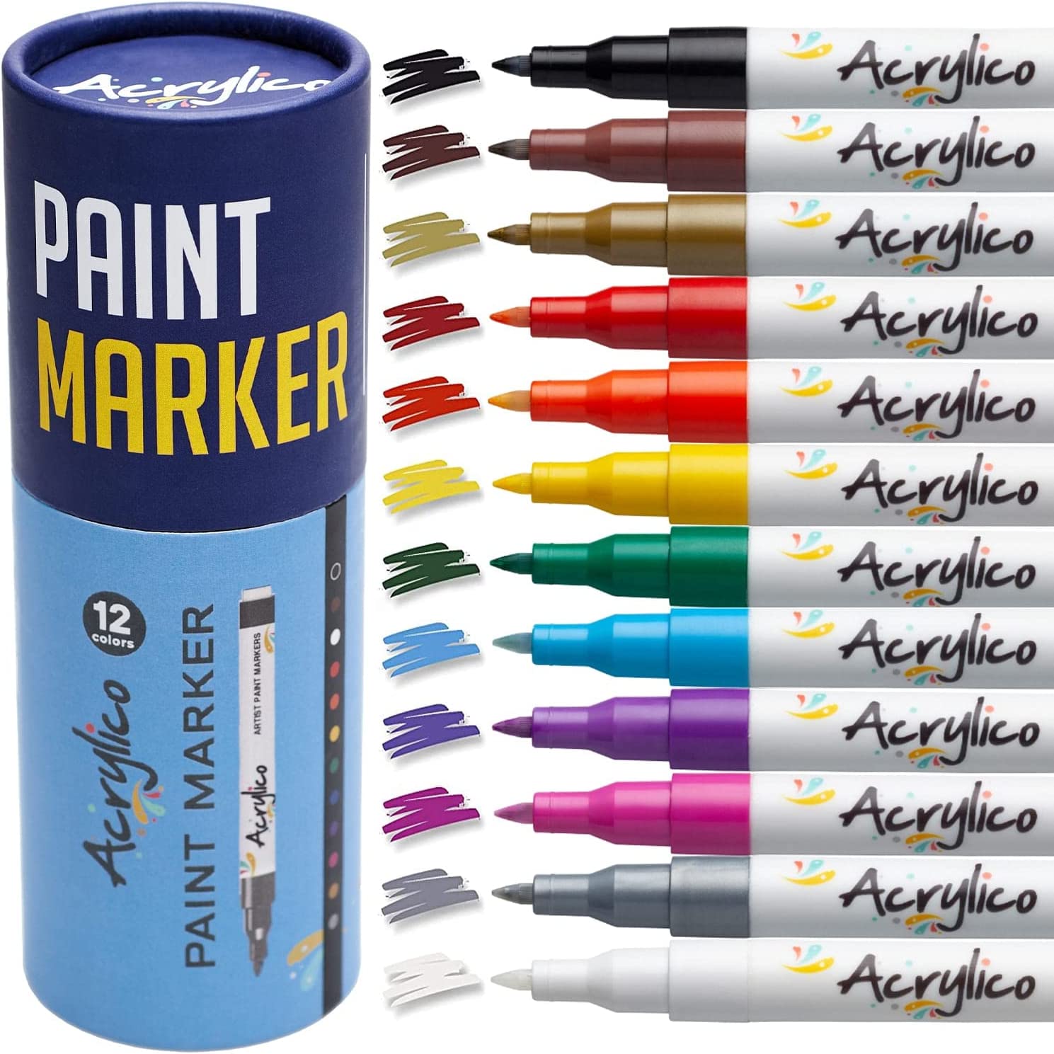 12Colors Acrylic Markers Brush Pens Colored Paint Marker Set