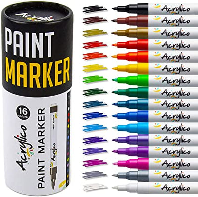 ACRYLICO SET OF 16 COLORS ACRYLIC PAINT PENS- EXTRA FINE TIP - Acrylico-Markers