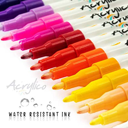 Acrylico Acrylic Paint Pens Set of 30 - Extra Fine Tip Point Pens with 6 Pastel Markers - Acrylico-Markers