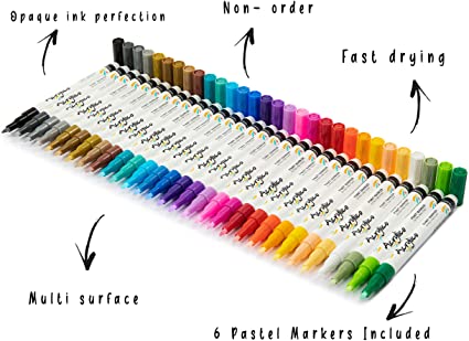 Acrylico Acrylic Paint Pens Set of 30 - Extra Fine Tip Point Pens with 6 Pastel Markers - Acrylico-Markers