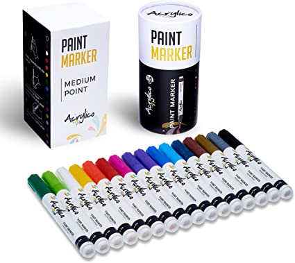 ACRYLICO SET OF 16 COLORS ACRYLIC PAINT PENS- Medium Tip - Acrylico-Markers