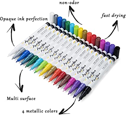 16 Dual-Tip Acrylic Paint Pens, Both Extra Fine and Medium Tip